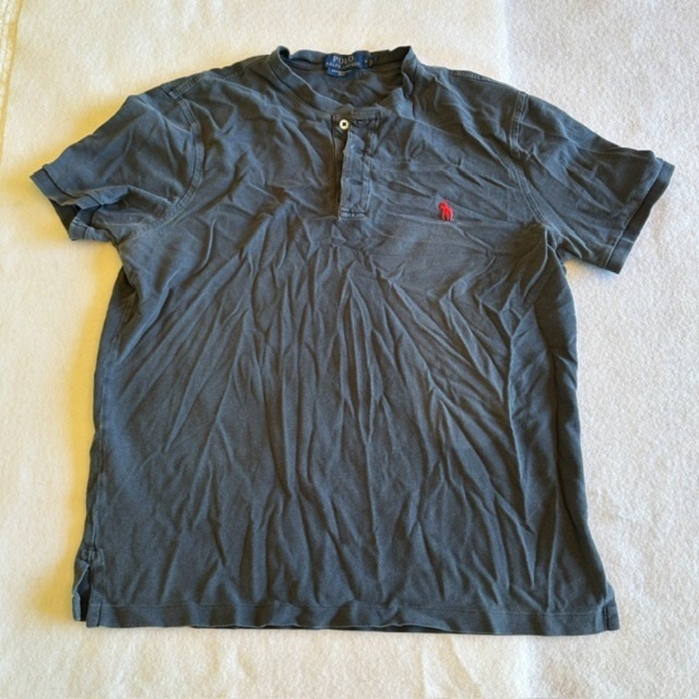 Polo Ralph Lauren Featherweight Mesh Henley Shirt Mens Gray M Pony Short Sleeve